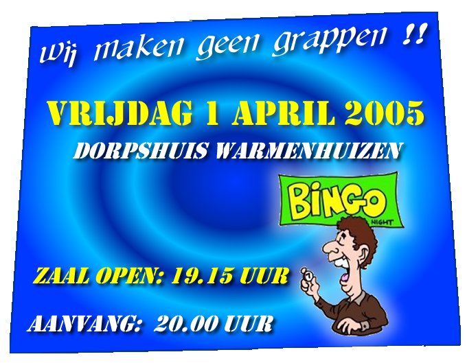 Bingoavond vrijdag 1 april a.s.