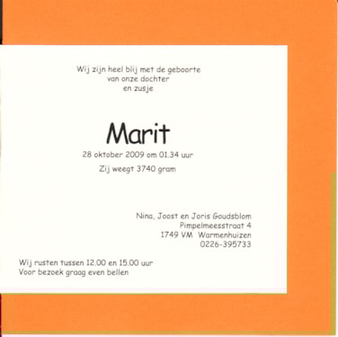 Geboortekaart binnen