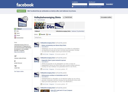 Dinto op Facebook. ’Like’ de pagina van Dinto voor het claimen van de eigen dinto pagina.