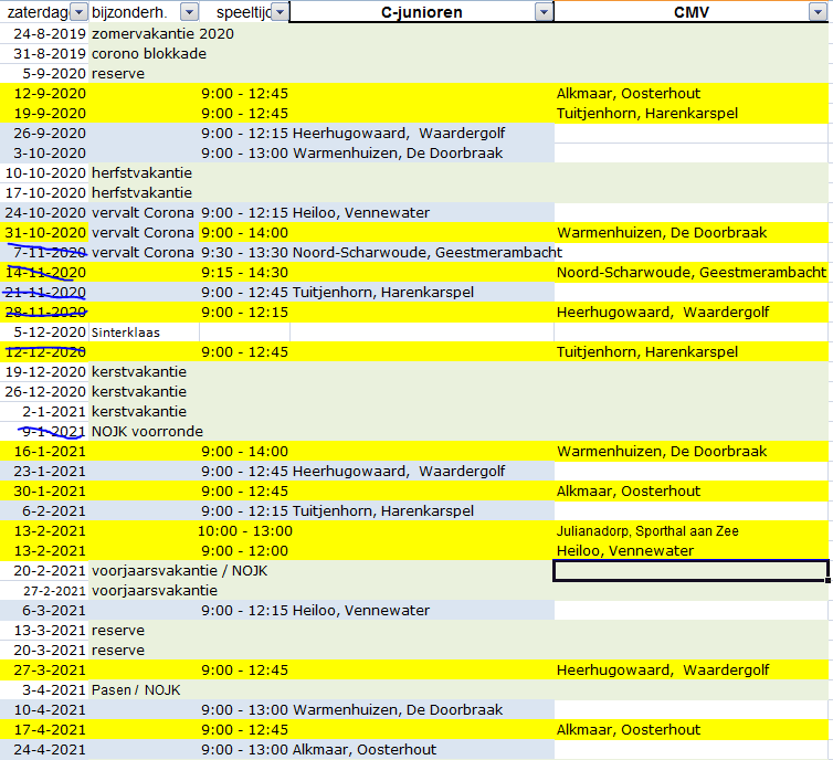 Geen wedstrijden CMV competitie 
