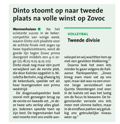 Bejo/Dinto naar tweede plaats na winst op Zovoc