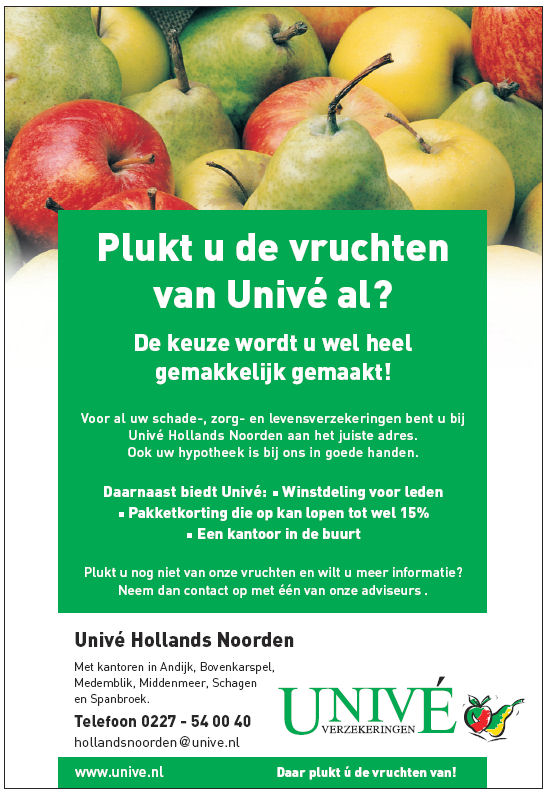 Univé Hollands Noorden wederom sponsor Dinto Jeugdtoernooi